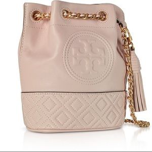 Tory Burch Leather Fleming Bucket Bag - blush pink